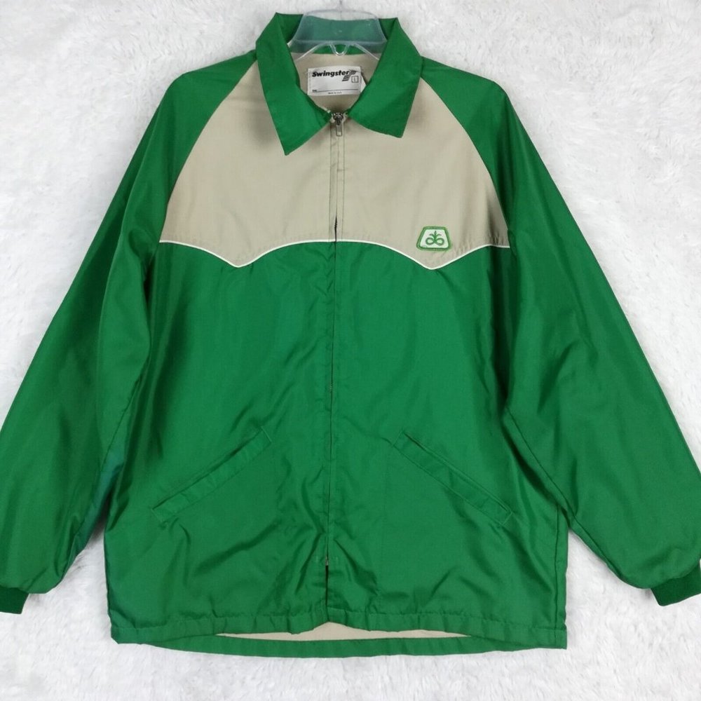 Vintage‎ Pioneer Swingster Mens Jacket Lightweight Green Tan Windbreaker Zip L